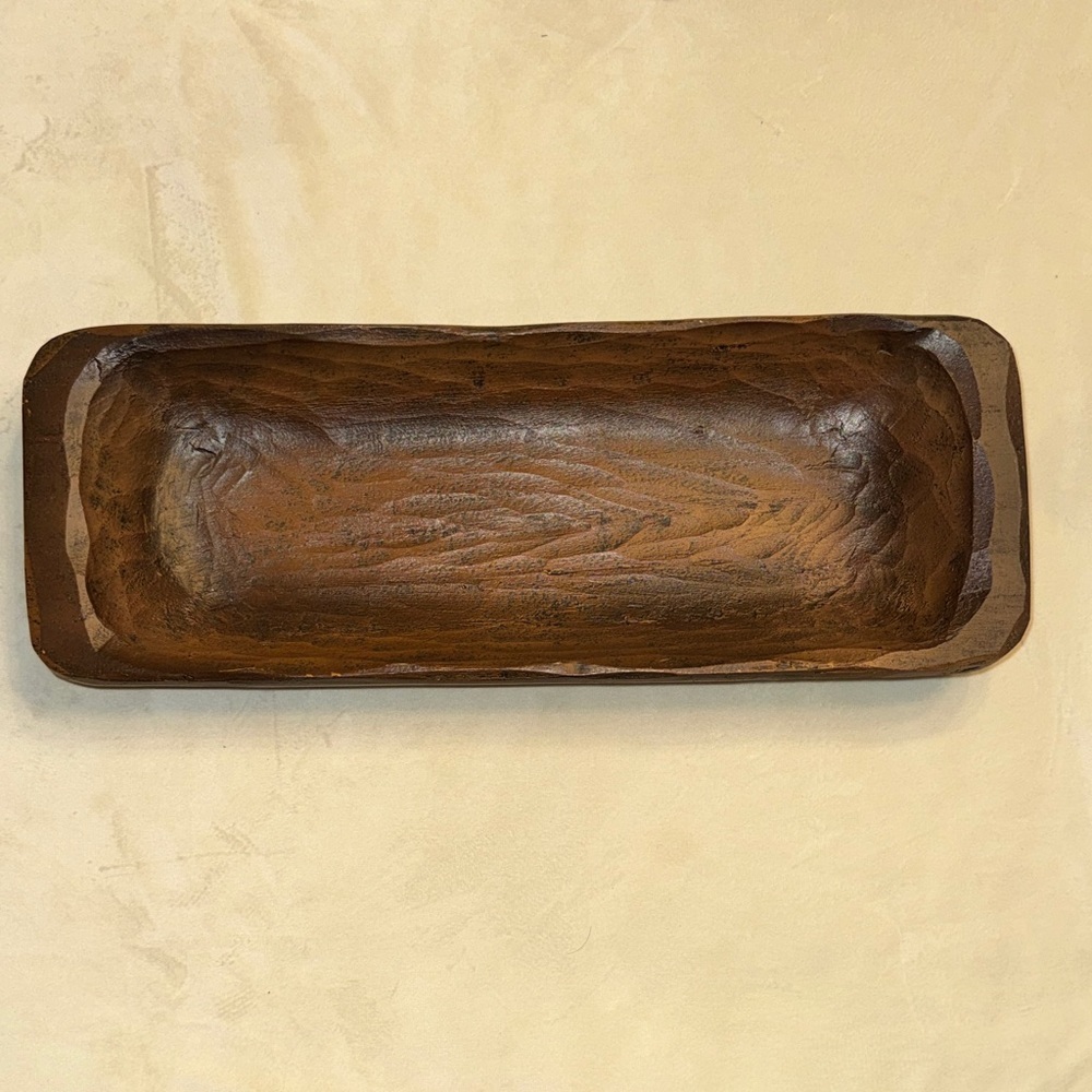Hand-Carved Brown Wooden Dough Bowl - Rustic - Picture 2 of 7
